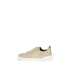 ZEGNA Beige Calf Leather Bos Taurus Low Top Sneakers - EU44/US11