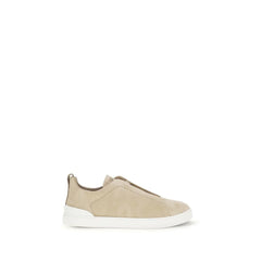 ZEGNA Beige Calf Leather Bos Taurus Low Top Sneakers - EU44/US11