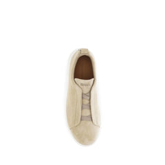 ZEGNA Beige Calf Leather Bos Taurus Low Top Sneakers - EU44/US11