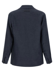 ZEGNA Blue Linen Full-Length Jacket