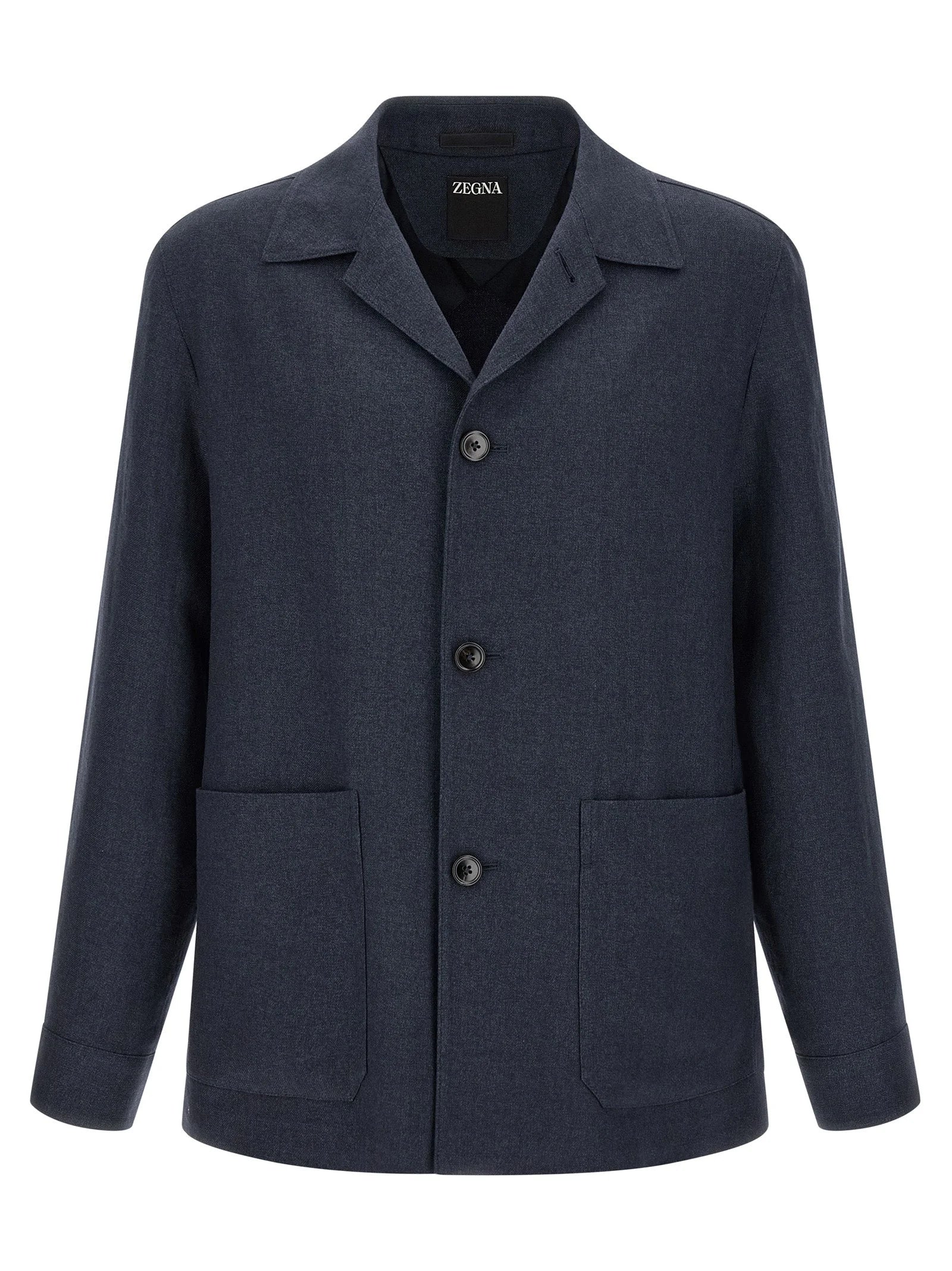 ZEGNA Blue Linen Full-Length Jacket