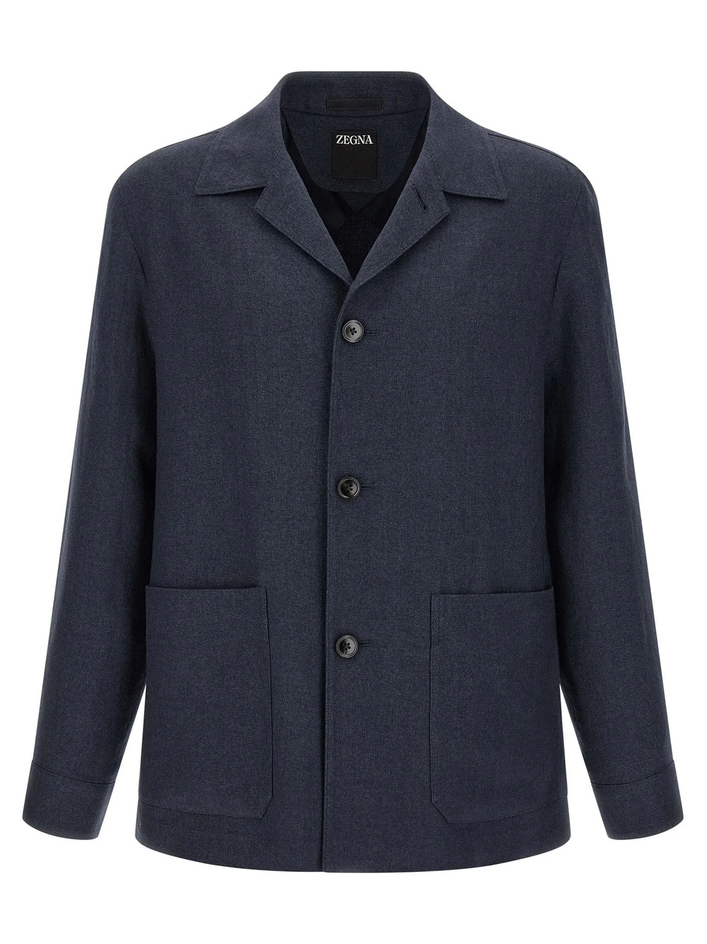 ZEGNA Blue Linen Full-Length Jacket