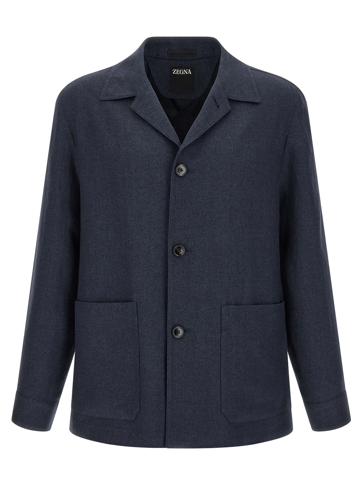 ZEGNA Blue Linen Full-Length Jacket