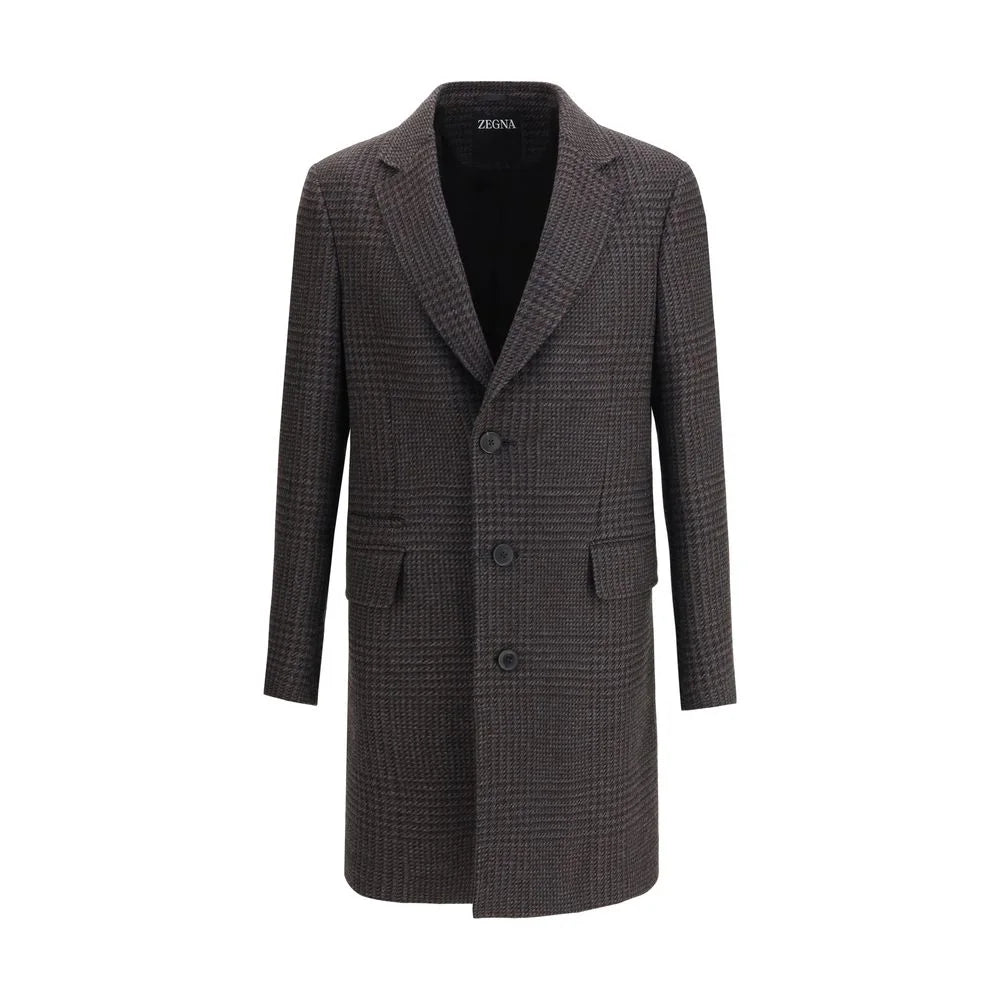 ZEGNA Brown Wool Coat - Overcoats