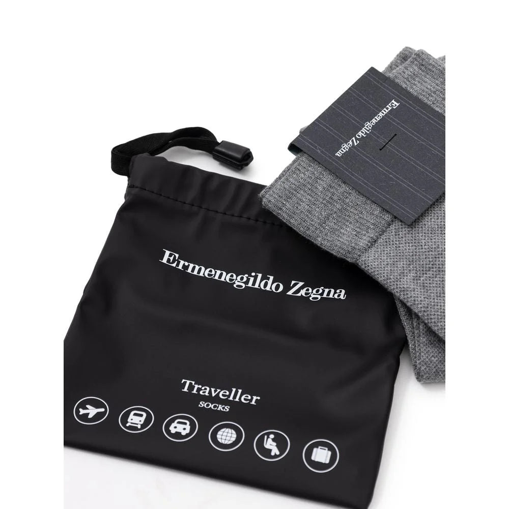 ZEGNA Gray Cotton Sock - Crew Socks