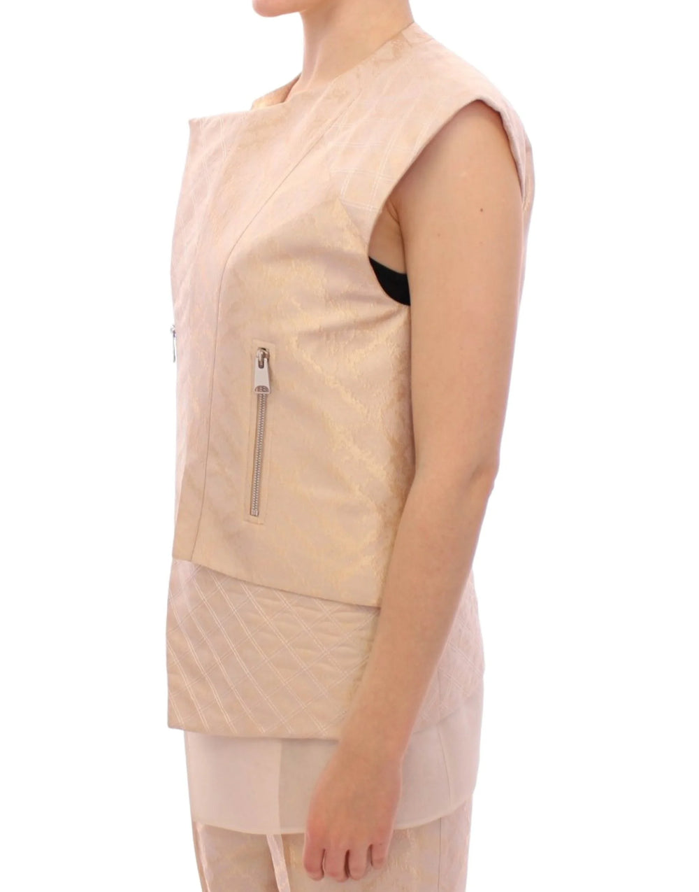 Zeyneptosun Beige brocade sleeveless jacket - IT42|M - Vests