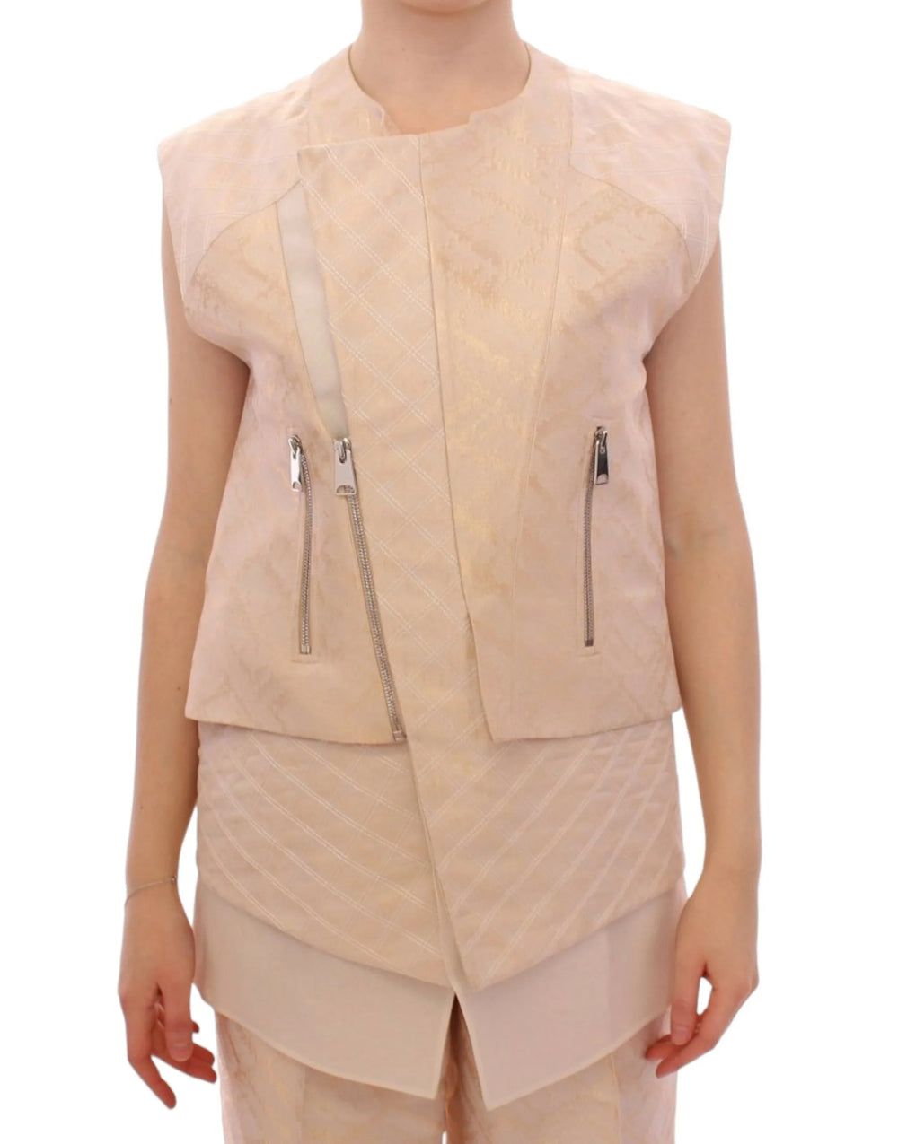 Zeyneptosun Beige brocade sleeveless jacket - IT42|M - Vests