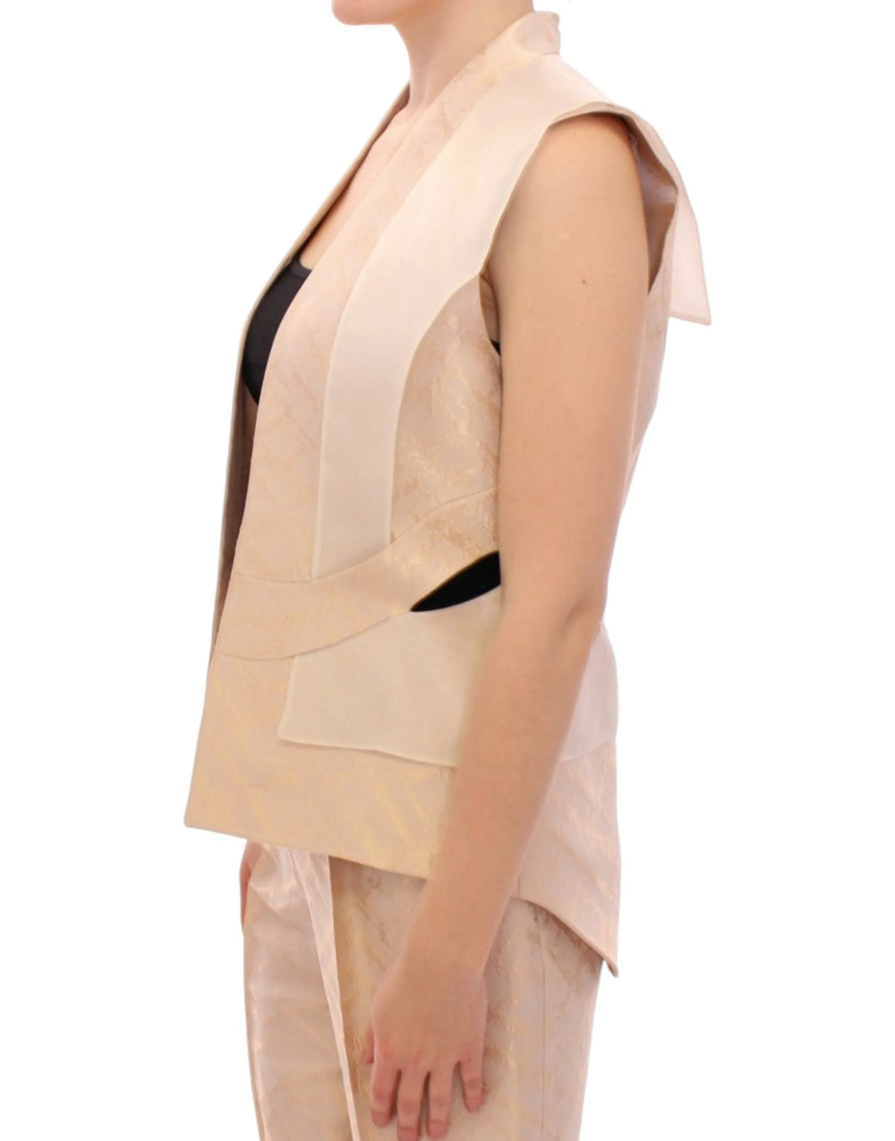 Zeyneptosun Beige brocade sleeveless jacket vest - IT40|S - Vests