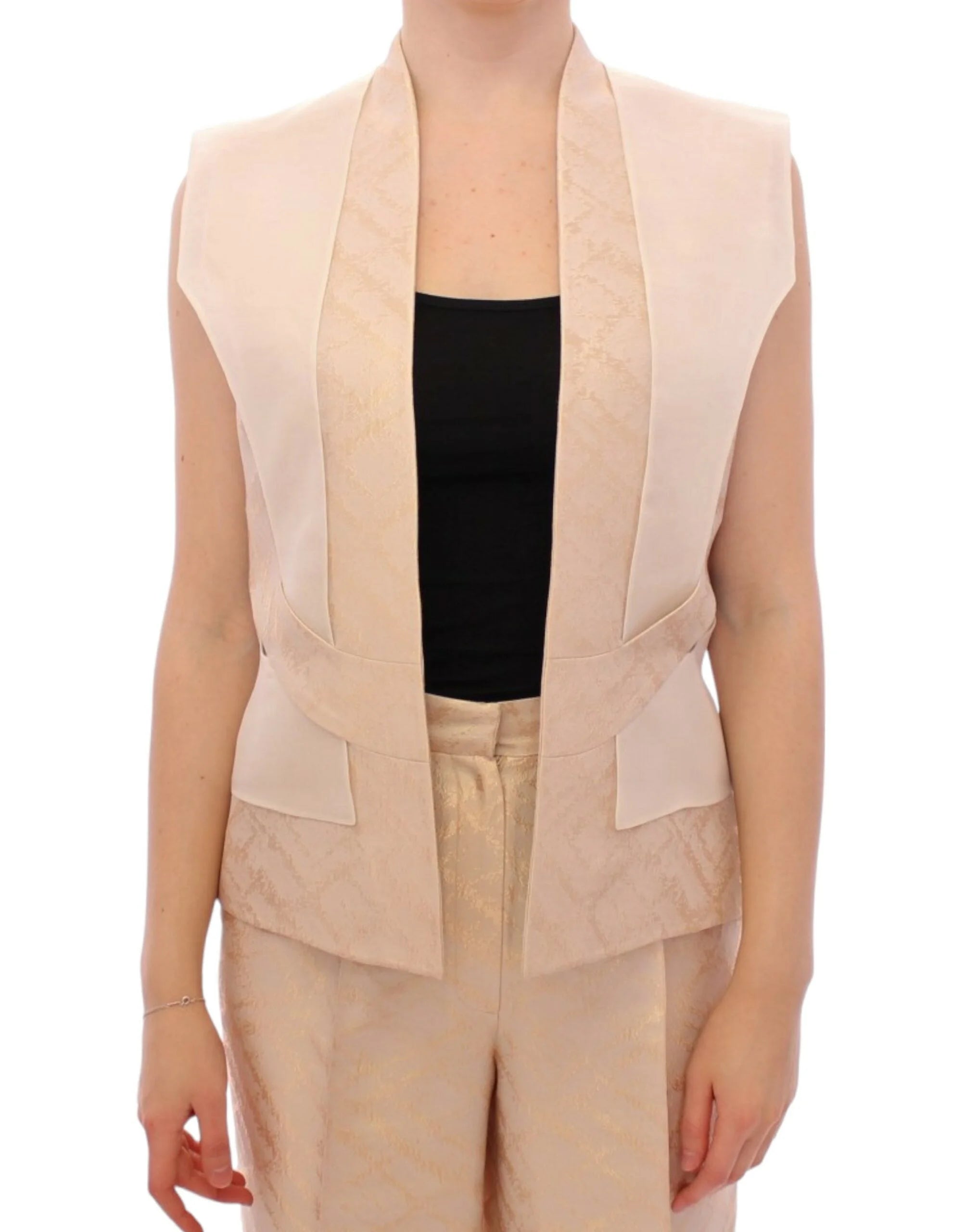 Zeyneptosun Beige brocade sleeveless jacket vest - IT40|S - Vests