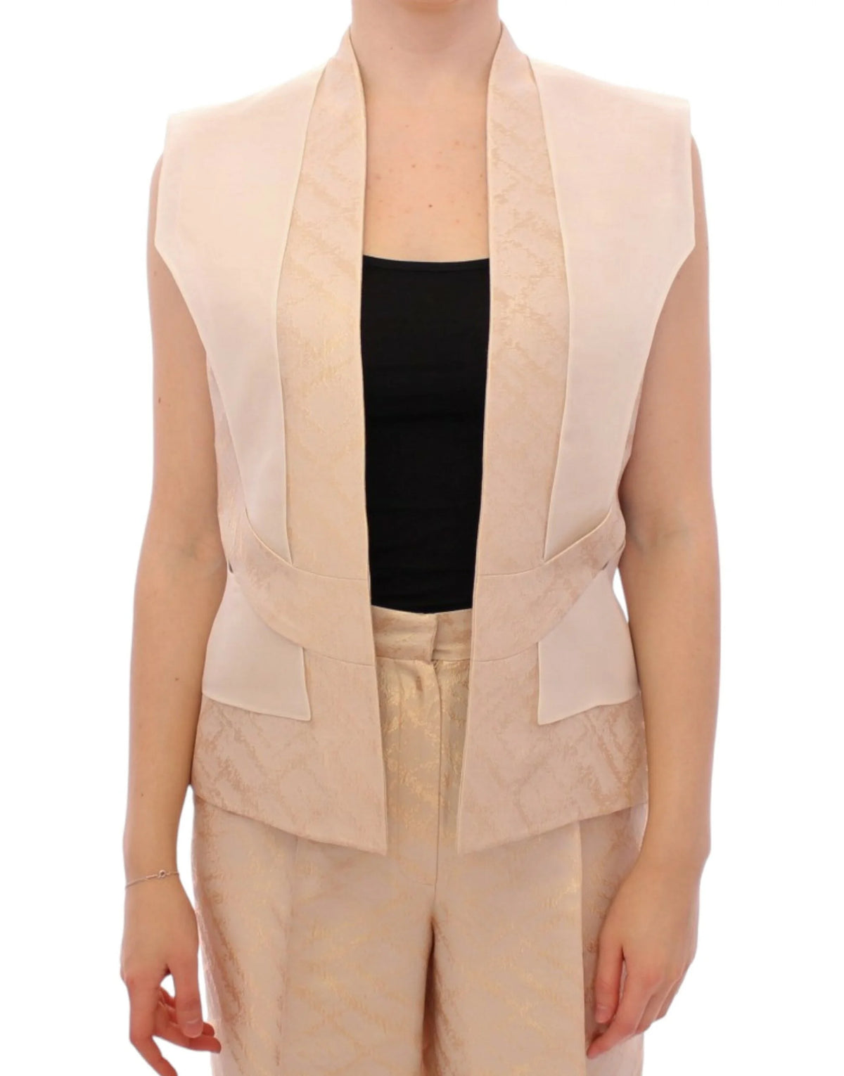 Zeyneptosun Beige brocade sleeveless jacket vest - IT40|S - Vests