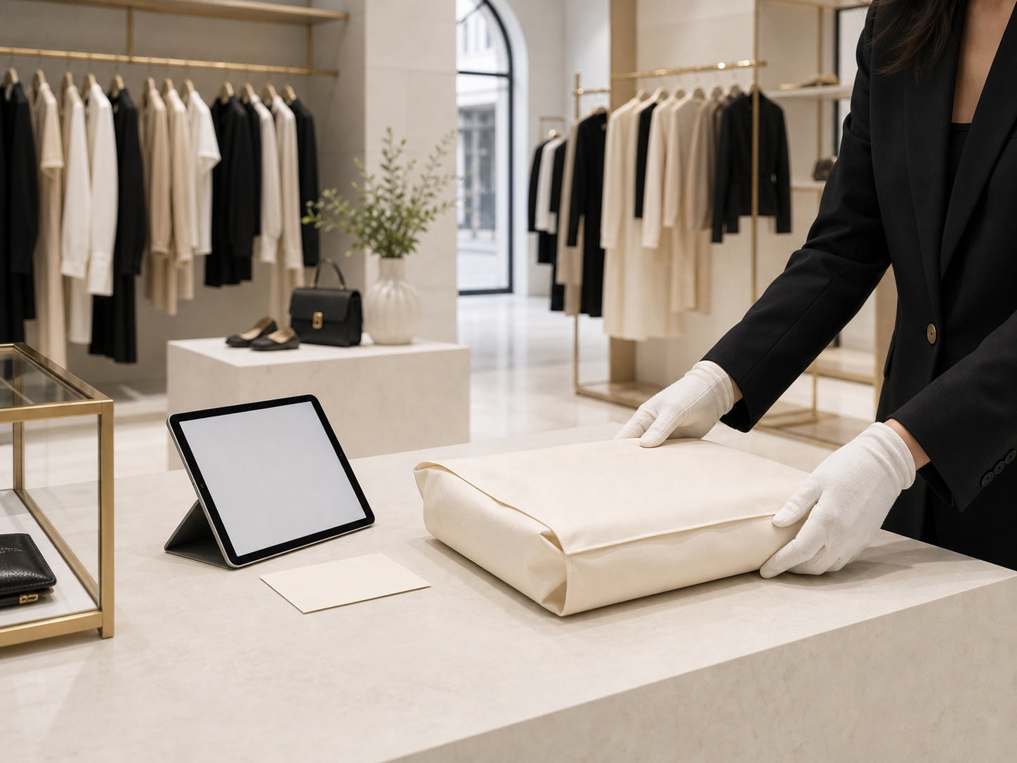 AmeOro advisor preparing a product detail review inside the boutique